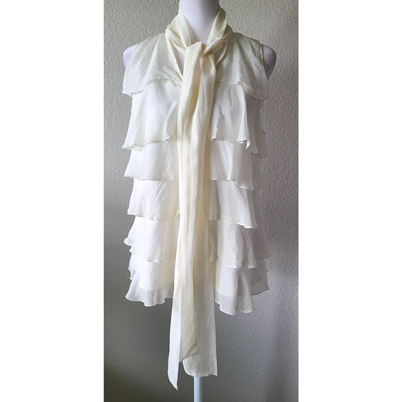 Luna Luz Women 100% Silk Boho Festival Fairy Flowy Ivory Longline Tank Top Small - Picture 6 of 13